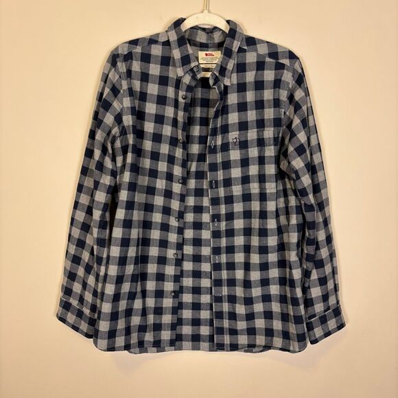 Fjallraven Blue & Grey Checkered Plaid Button Down Shirt Men's Large - Picture 1 of 9